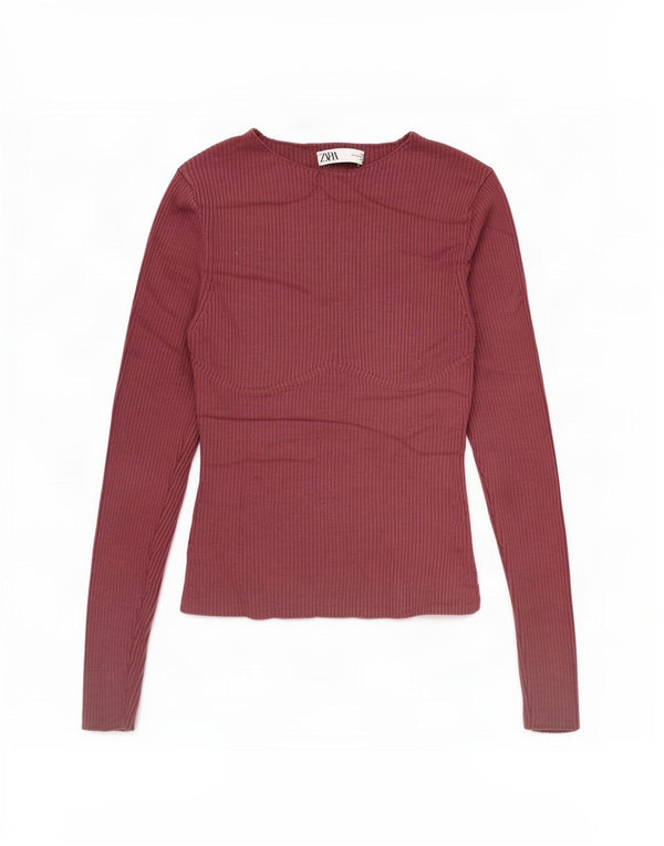 Zara Womens Top Long Sleeve UK 12 Medium Pink Viscose