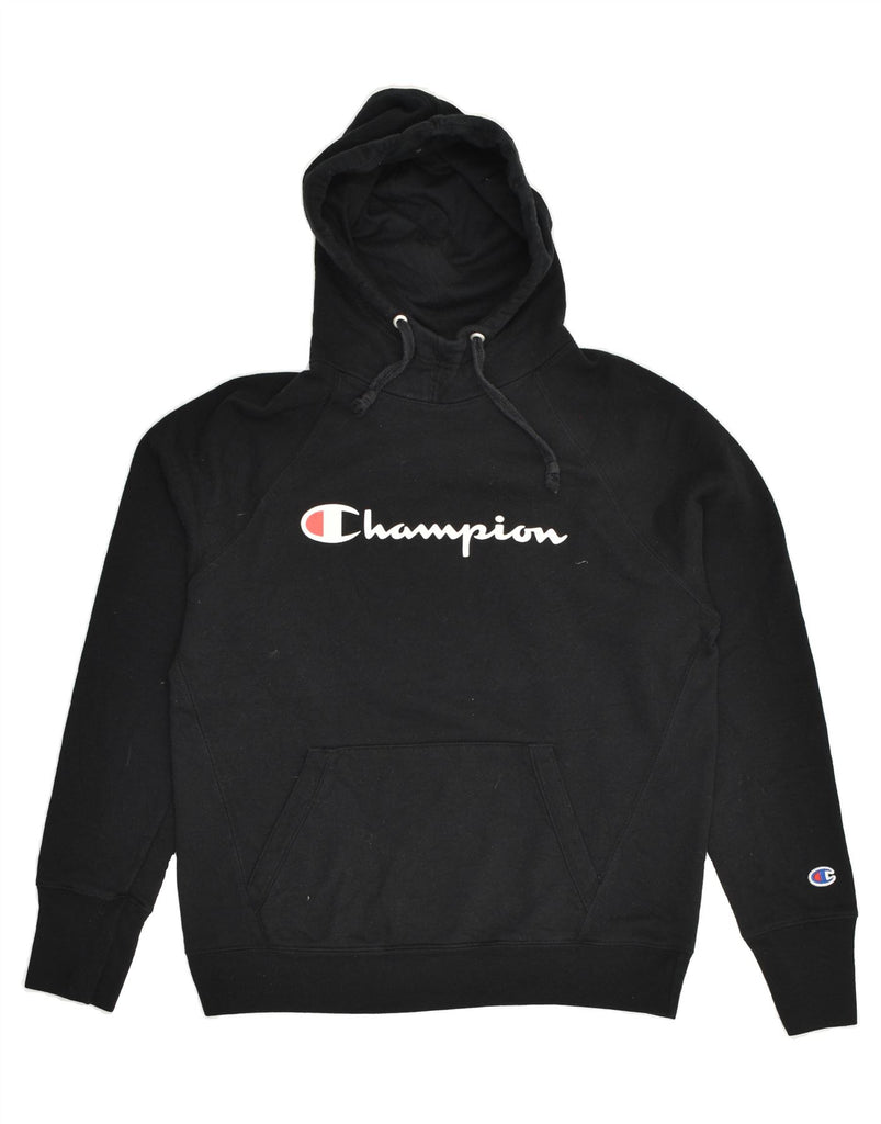 CHAMPION Womens Graphic Hoodie Jumper UK 14 Medium Black Cotton | Vintage Champion | Thrift | Second-Hand Champion | Used Clothing | Messina Hembry 