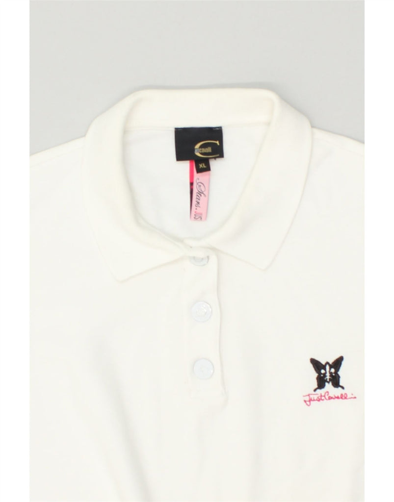 JUST CAVALLI Womens Polo Shirt UK 18 XL White Cotton | Vintage Just Cavalli | Thrift | Second-Hand Just Cavalli | Used Clothing | Messina Hembry 