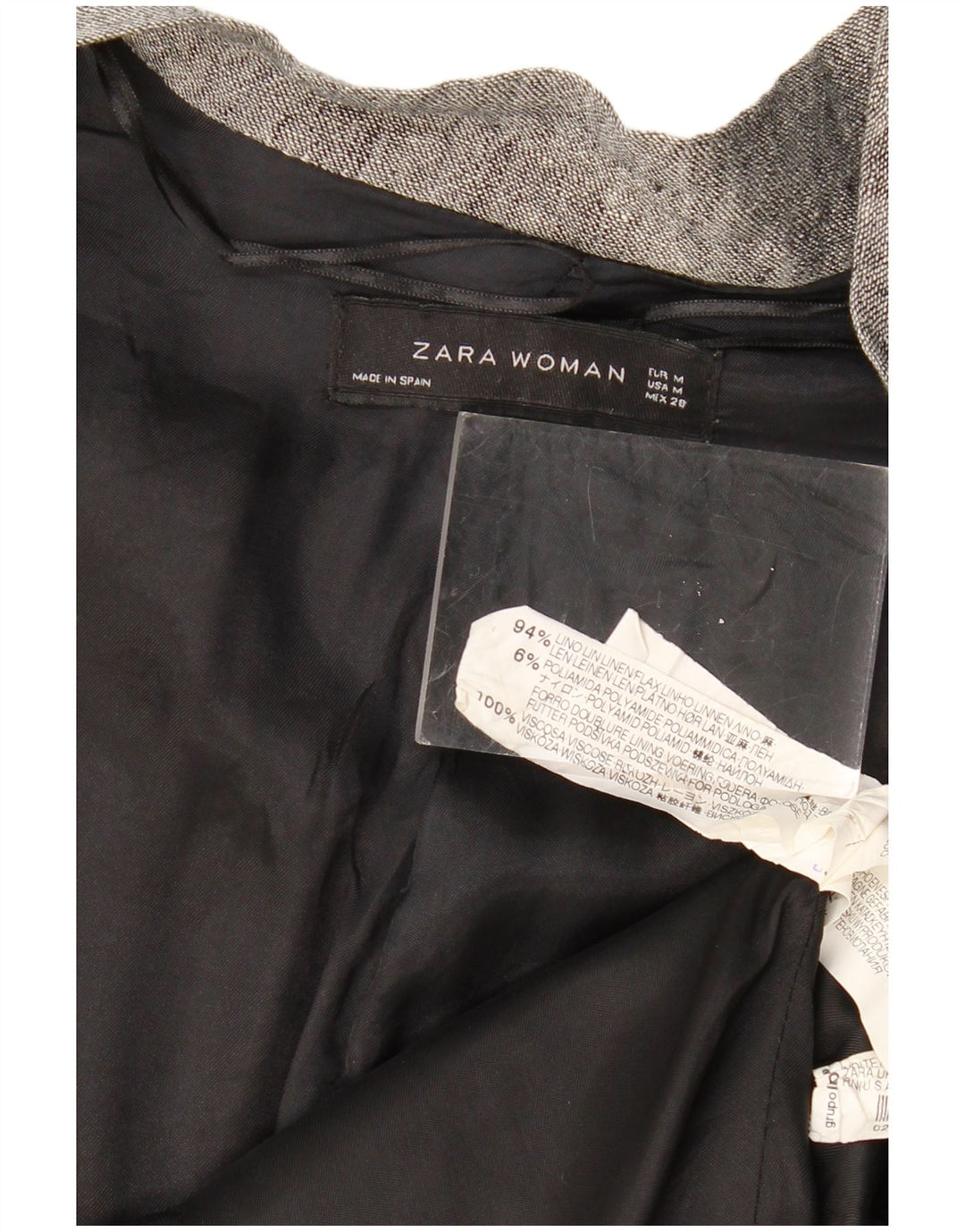 ZARA Womens Front Tie Blazer Jacket UK 14 Medium Grey Colourblock Linen