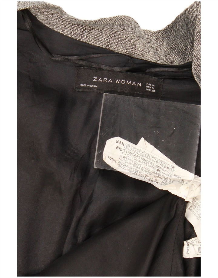 ZARA Womens Front Tie Blazer Jacket UK 14 Medium Grey Colourblock Linen