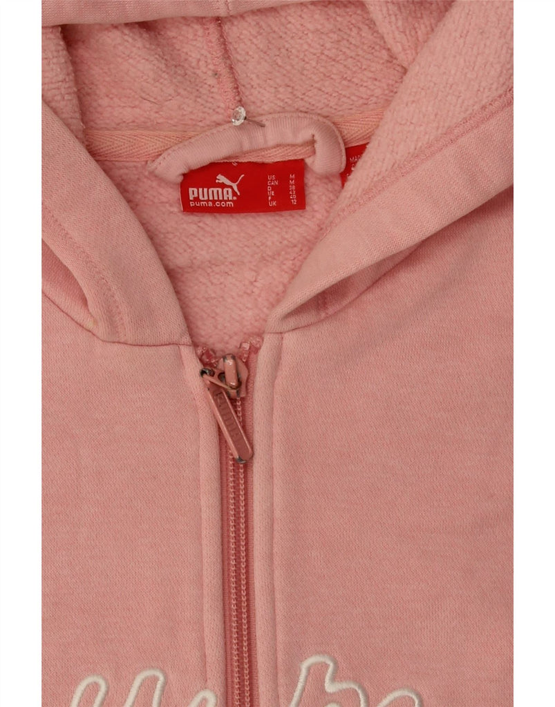 PUMA Womens Graphic Zip Hoodie Sweater UK 12 Medium Pink Colourblock Vintage Puma and Second-Hand Puma from Messina Hembry 