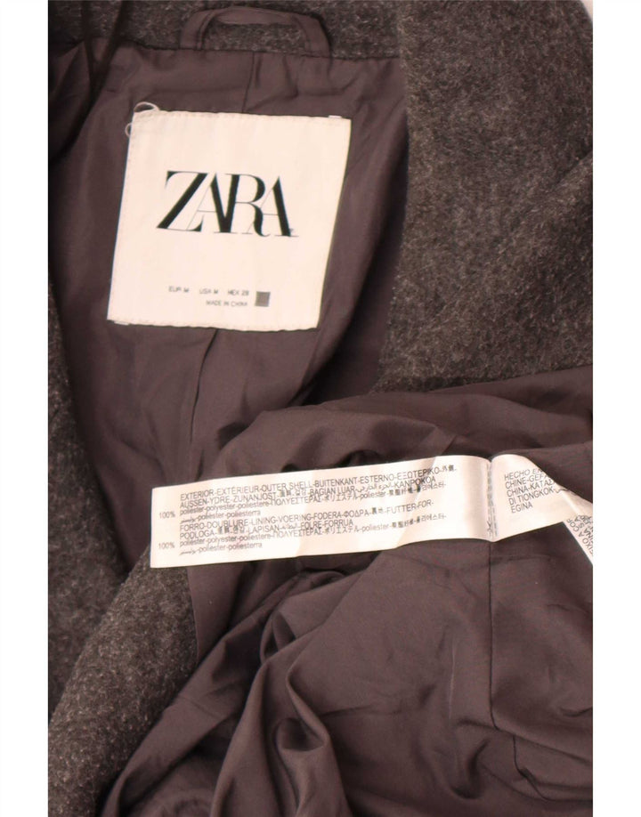 Zara Womens Double Breasted Coat UK 14 Medium Grey Polyester