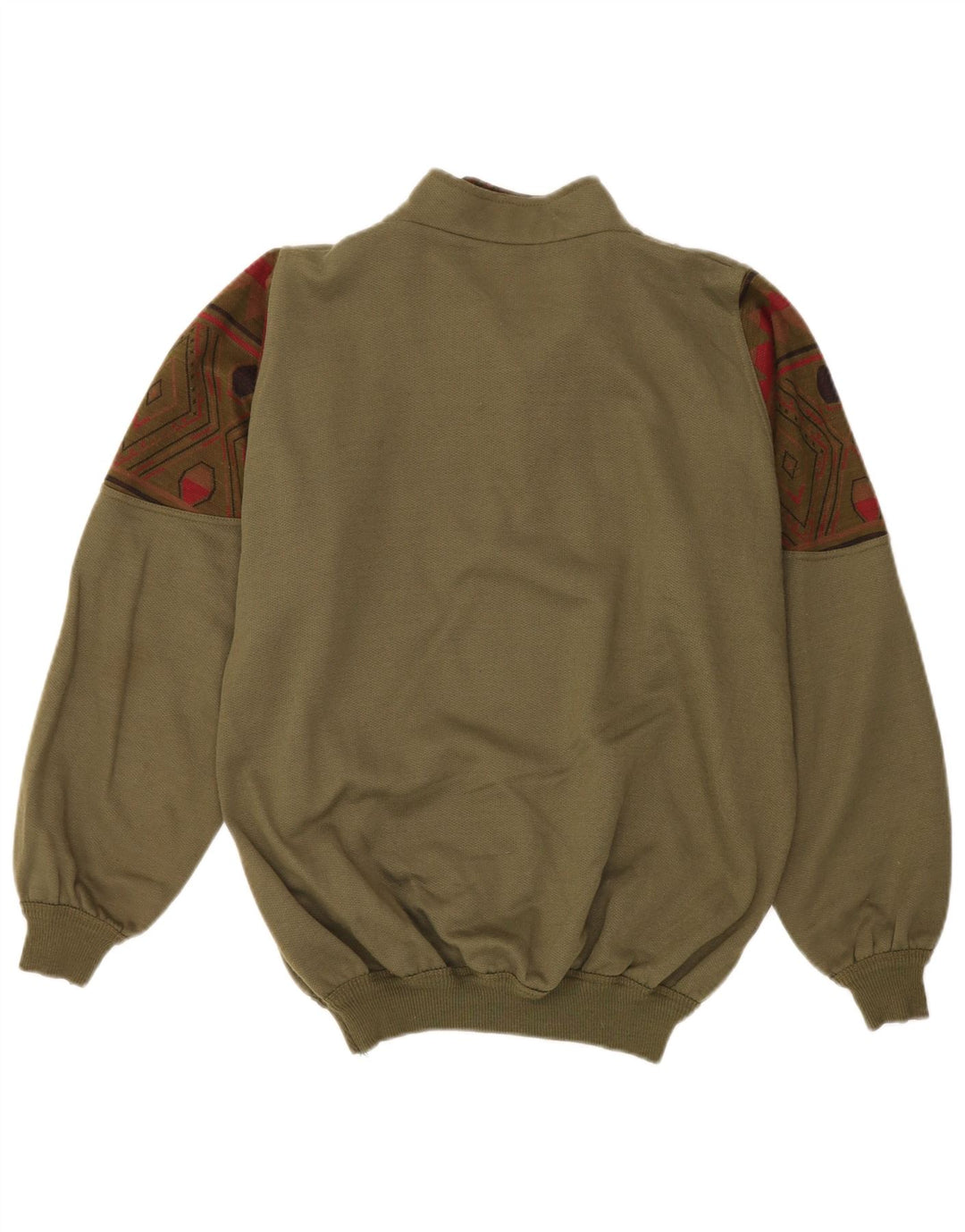 Vintage Mens Graphic Zip Neck Sweatshirt Jumper Large Khaki Geometric