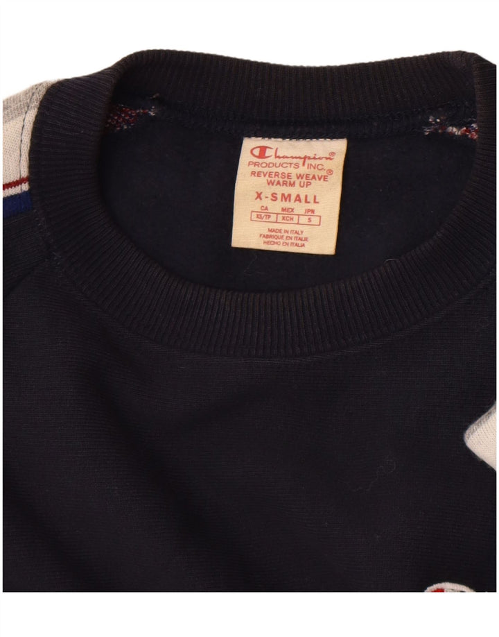 Champion Mens Reverse Weave Graphic Sweatshirt Jumper XS Navy Blue