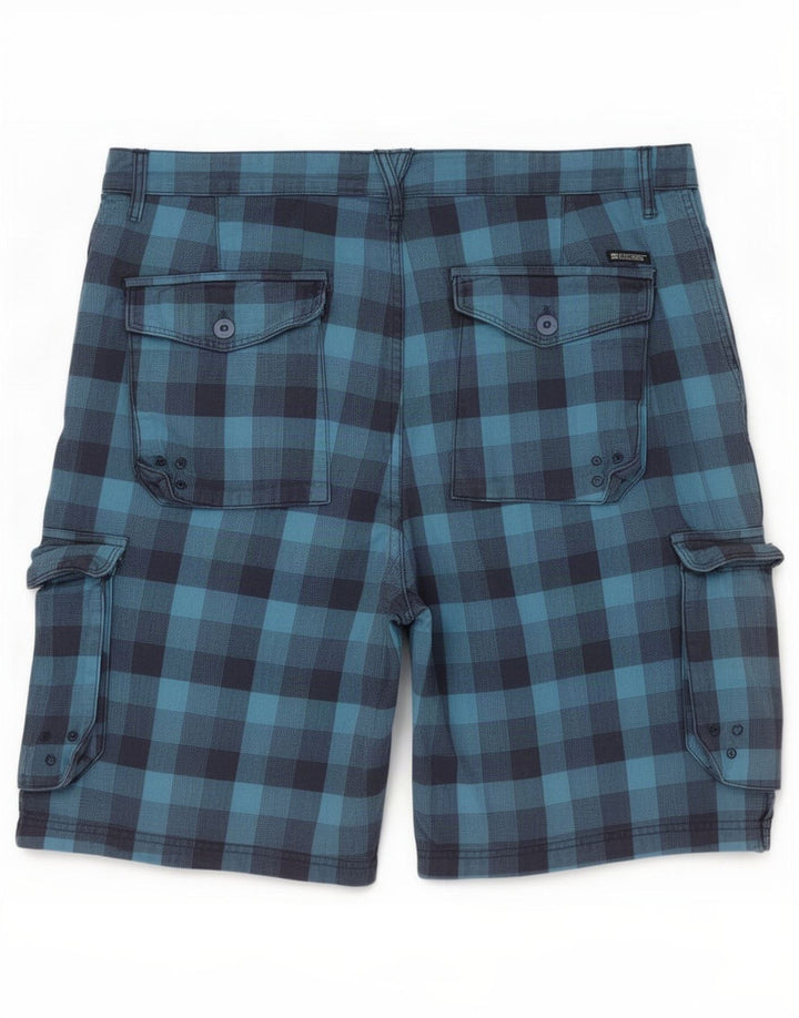DC Mens Cargo Shorts W38 XL Blue Check Cotton