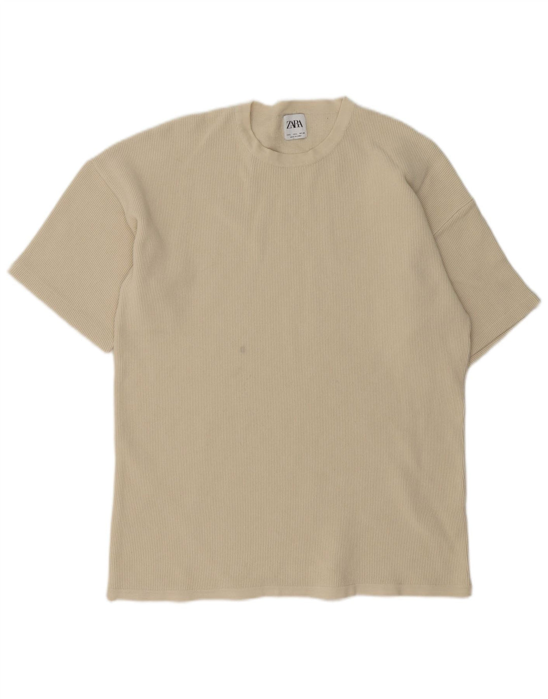 Zara Mens T-Shirt Top Large Beige Cotton