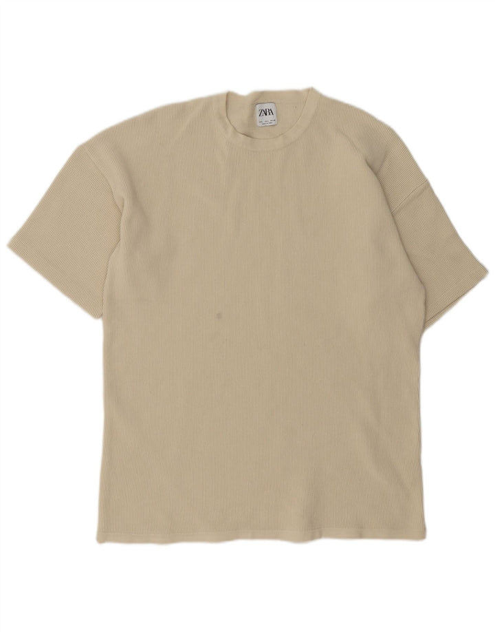 Zara Mens T-Shirt Top Large Beige Cotton