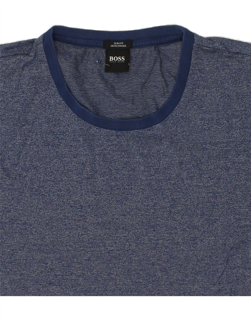 HUGO BOSS Mens Mercantile Slim Fit T-Shirt Top XL Blue Flecked Cotton | Vintage Hugo Boss | Thrift | Second-Hand Hugo Boss | Used Clothing | Messina Hembry 