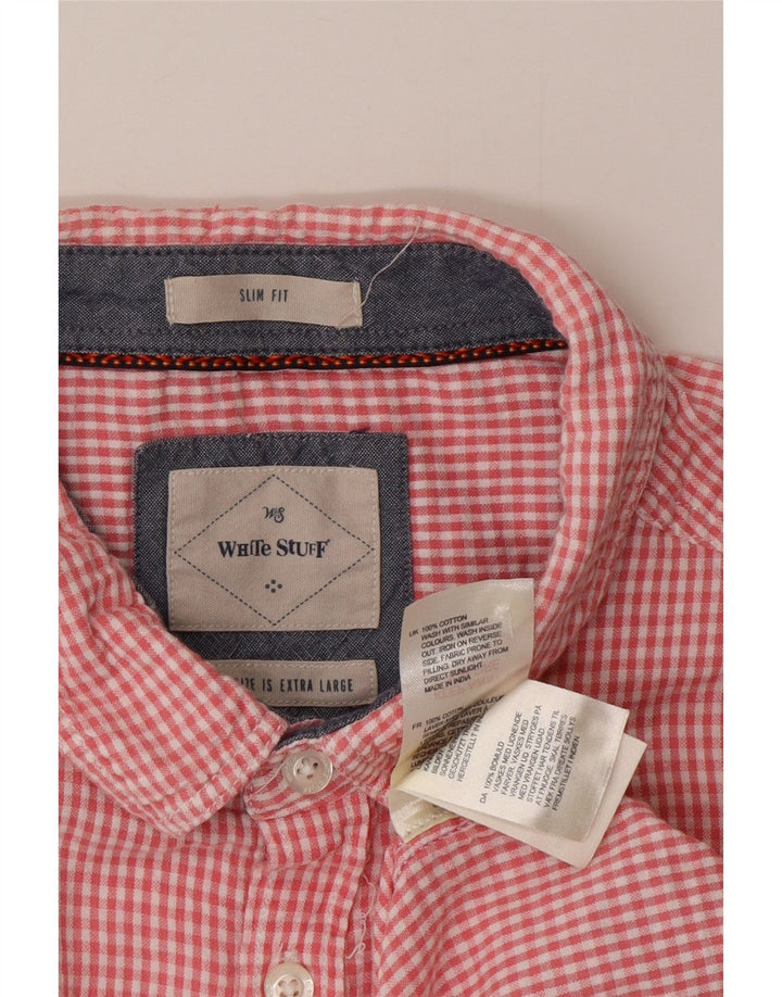 White Stuff Mens Short Sleeve Slim Fit Shirt XL Pink Gingham Cotton