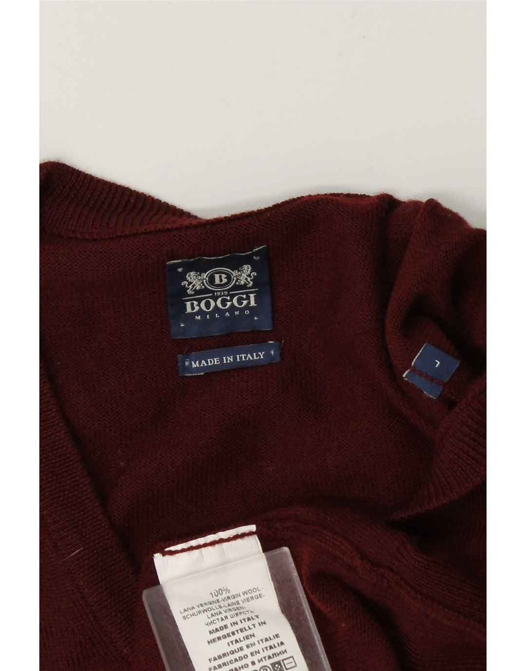 Boggi Mens V-Neck Jumper Sweater Large Burgundy