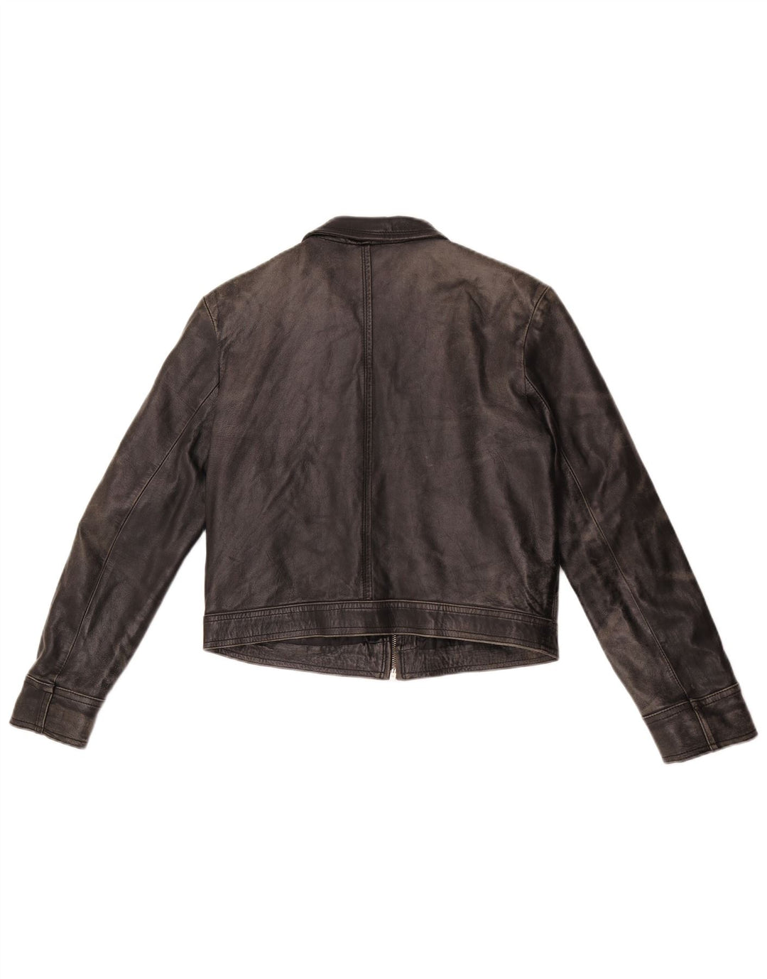 Vintage Womens Crop Leather Jacket UK 14 Medium Black Leather