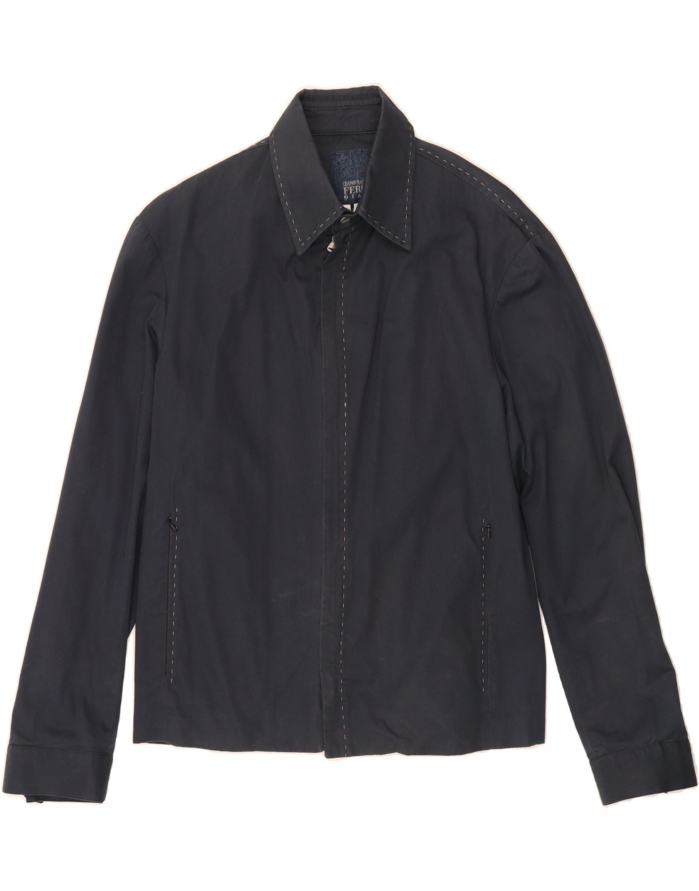 GIANFRANCO FERRE Mens Bomber Jacket UK 40 Large Navy Blue Cotton