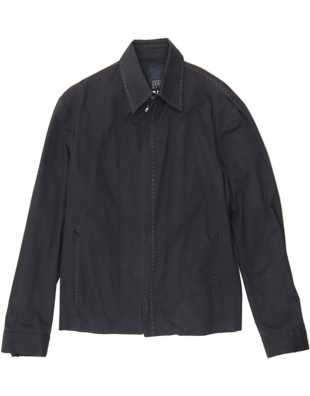 GIANFRANCO FERRE Mens Bomber Jacket UK 40 Large Navy Blue Cotton Vintage Gianfranco Ferre and Second-Hand Gianfranco Ferre from Messina Hembry 
