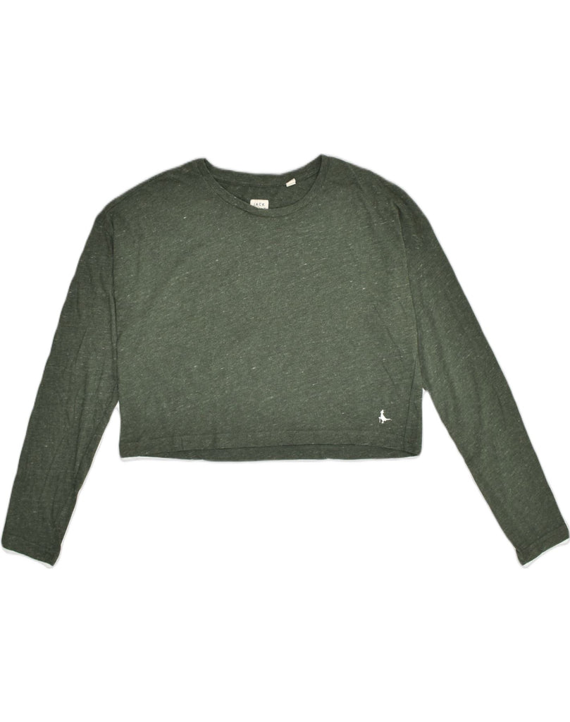 JACK WILLS Womens Long Sleeve Crop Top UK 12 Medium  Green Polyester | Vintage Jack Wills | Thrift | Second-Hand Jack Wills | Used Clothing | Messina Hembry 