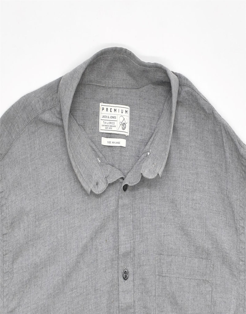 JACK & JONES Mens Tailored Slim Shirt 2XL Grey Cotton | Vintage | Thrift | Second-Hand | Used Clothing | Messina Hembry 