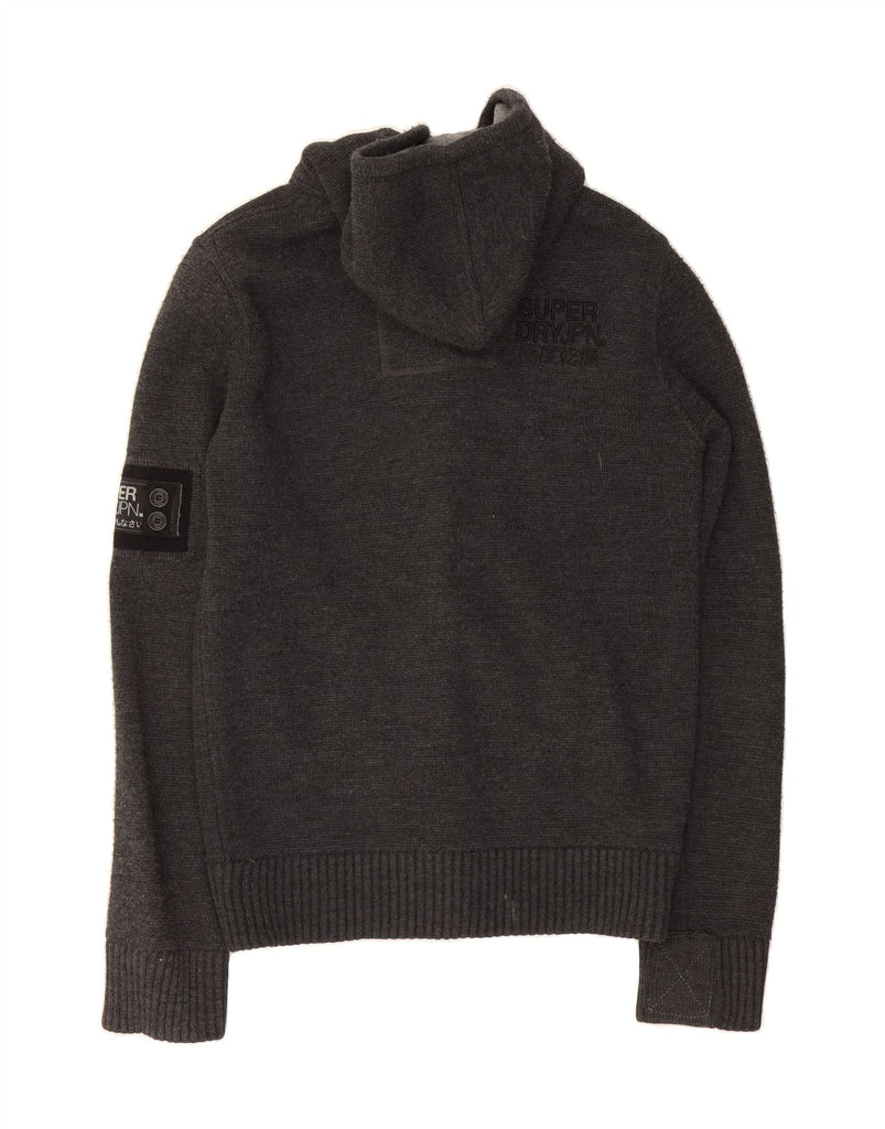 SUPERDRY Mens Hooded Cardigan Sweater Medium Grey Acrylic Vintage Superdry and Second-Hand Superdry from Messina Hembry 