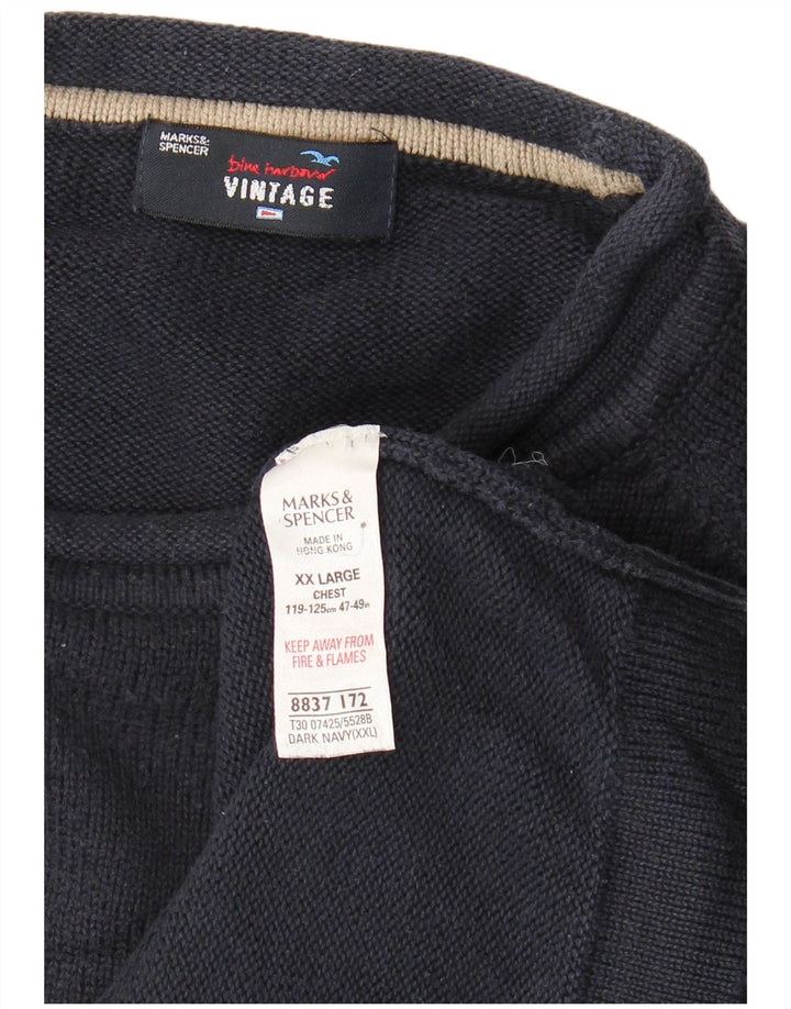 Marks & Spencer Mens Crew Neck Jumper Sweater 2XL Navy Blue Cotton