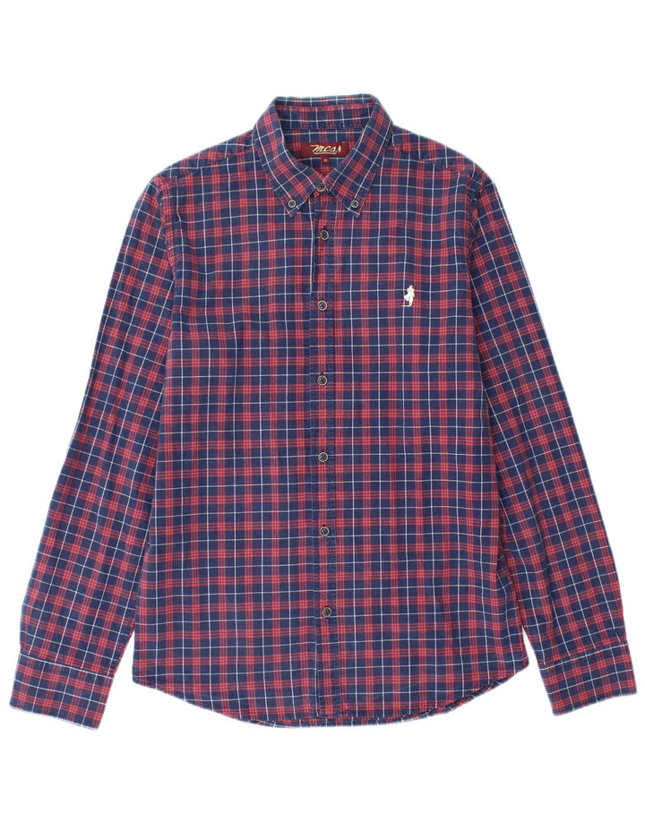 Marlboro Classics Mens Flannel Shirt Medium Navy Blue Check Cotton