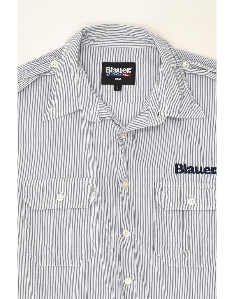 BLAUER Boys Military Graphic Short Sleeve Shirt 13-14 Years Large Blue | Vintage Blauer | Thrift | Second-Hand Blauer | Used Clothing | Messina Hembry 