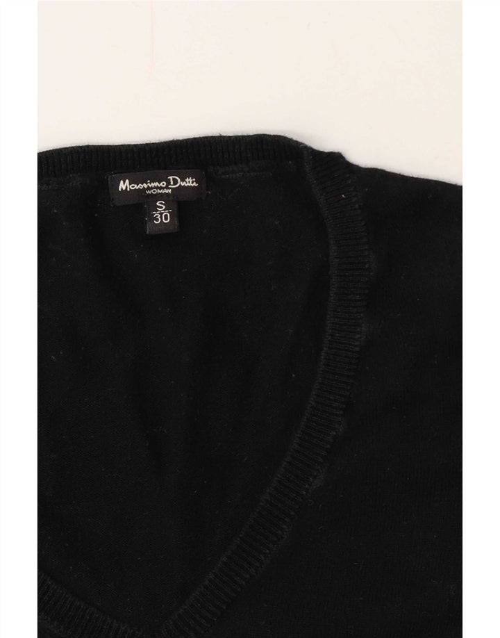 Massimo Dutti Womens V-Neck Jumper Sweater UK 10 Small Black