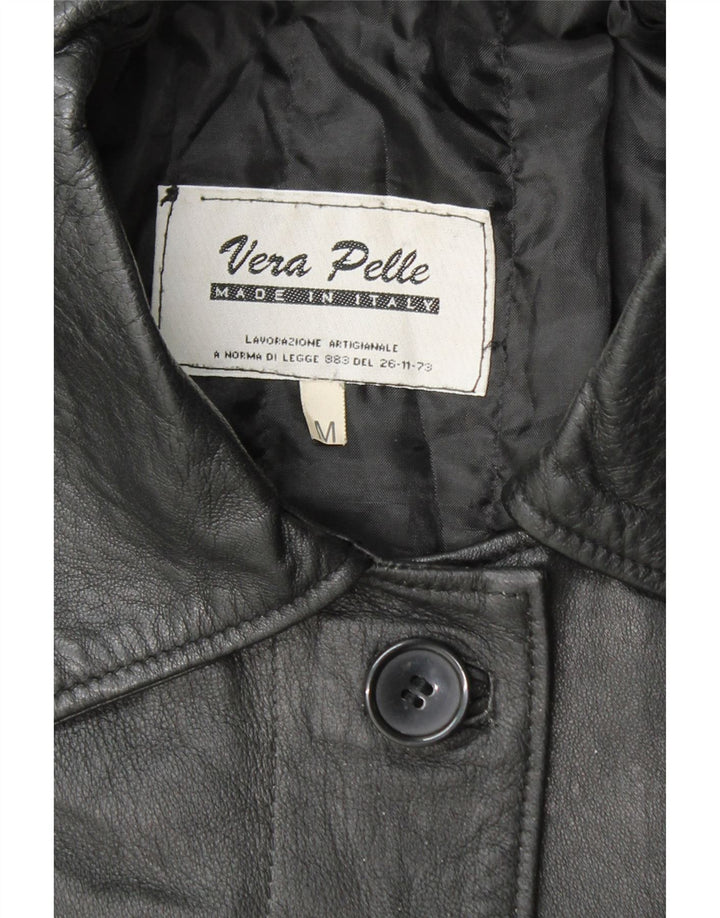 VINTAGE Womens Leather Coat UK 14 Medium Black Leather Vintage Vintage and Second-Hand Vintage from Messina Hembry 
