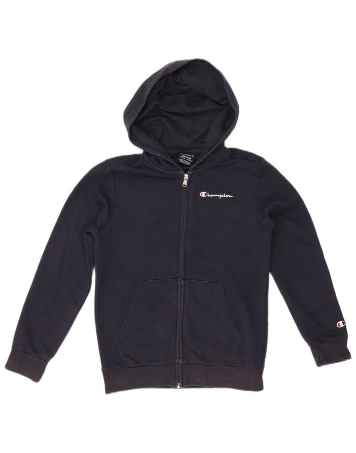CHAMPION Boys Graphic Zip Hoodie Sweater 9-10 Years Medium  Navy Blue