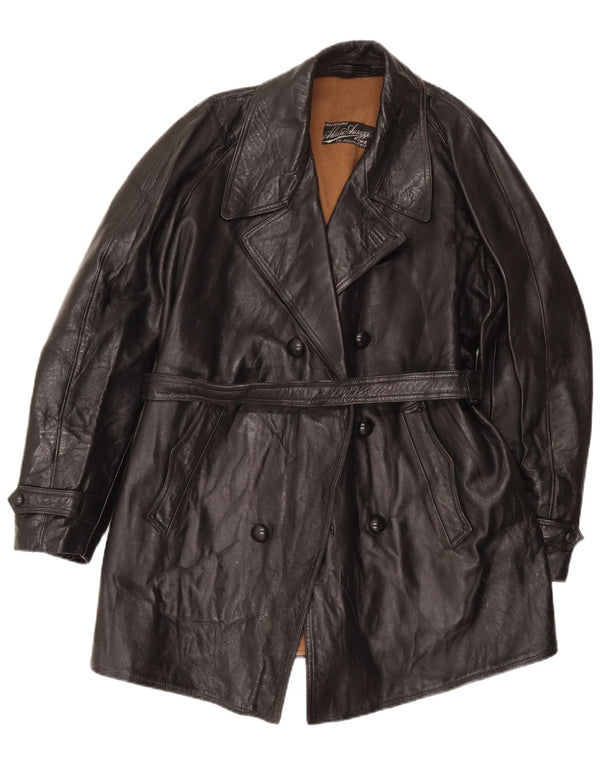 Vintage Mens Leather Coat UK 38 Medium Black Classic
