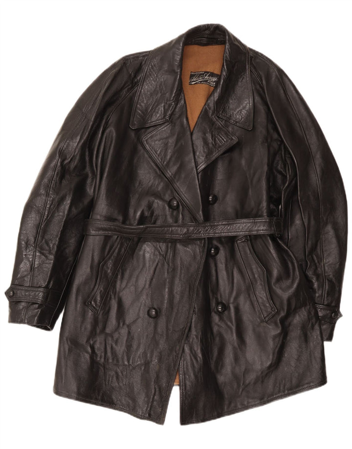 Vintage Mens Leather Coat UK 38 Medium Black Classic