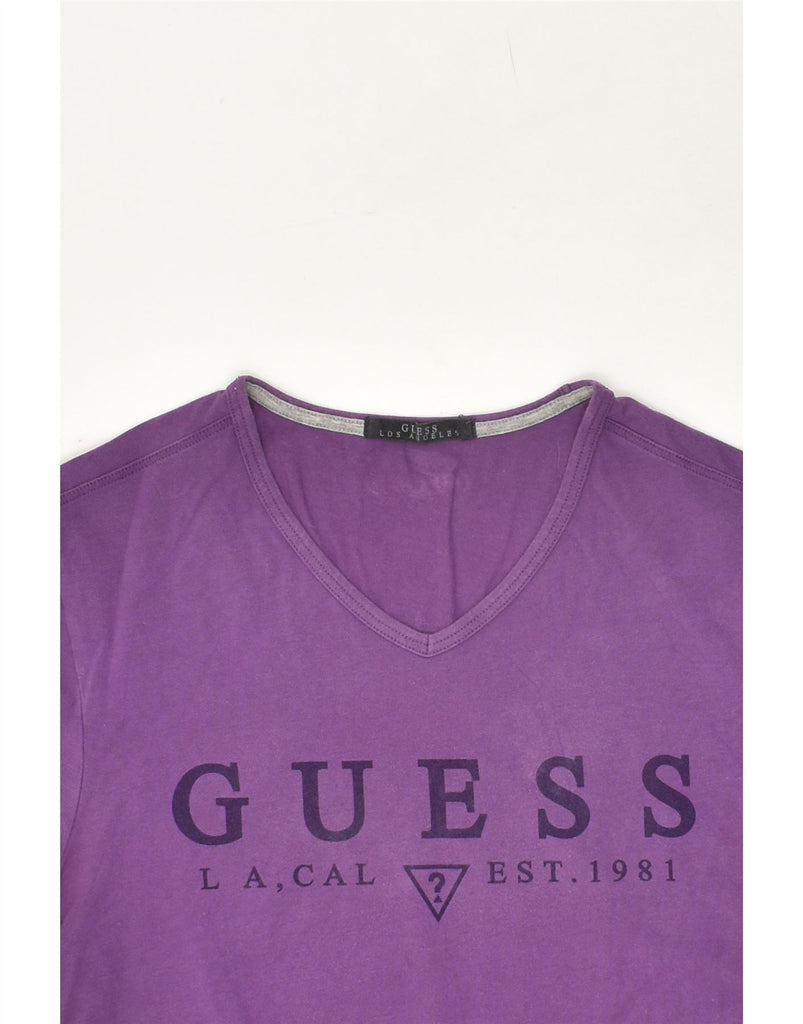 GUESS Womens Graphic T-Shirt Top UK 12 Medium Purple Cotton Vintage Guess and Second-Hand Guess from Messina Hembry 