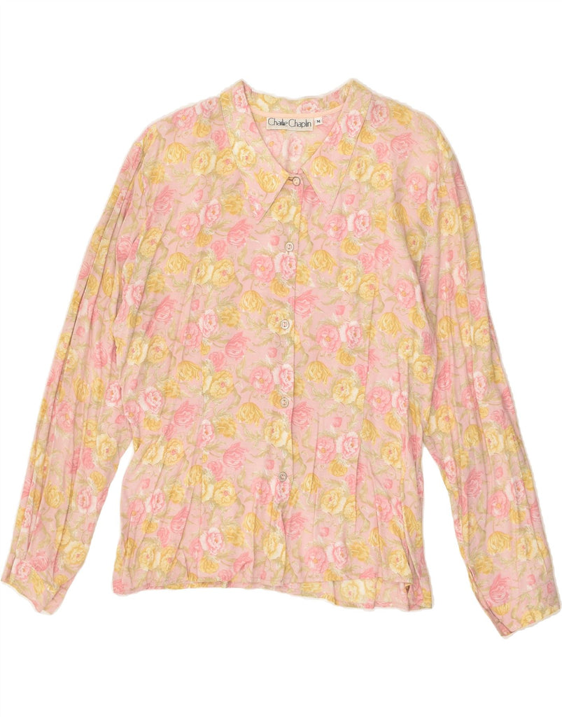 VINTAGE Womens Shirt UK 14 Medium Pink Floral Viscose | Vintage Vintage | Thrift | Second-Hand Vintage | Used Clothing | Messina Hembry 