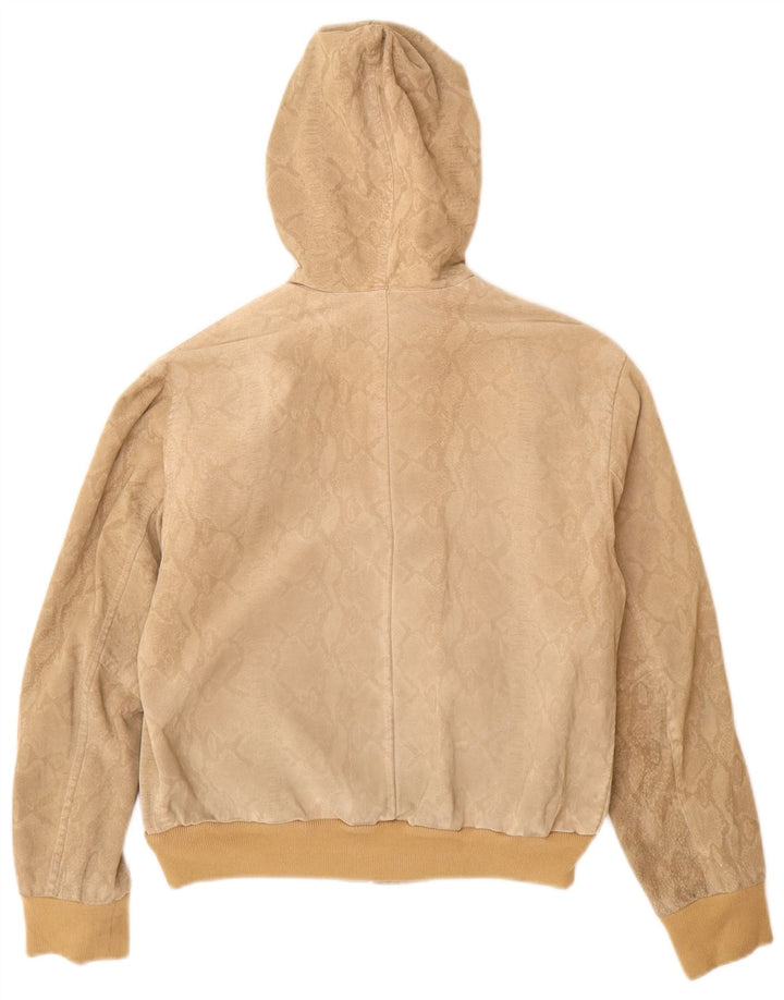 Donna Pelle Womens Hooded Bomber Jacket IT 42 Medium Beige Animal Print