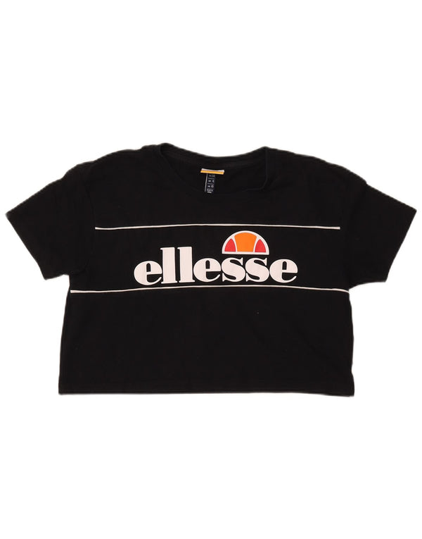 Ellesse Womens Crop Oversized Graphic T-Shirt Top UK 10 Small Black Cotton