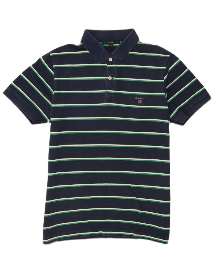 Gant Mens Polo Shirt Medium Navy Blue Striped Cotton