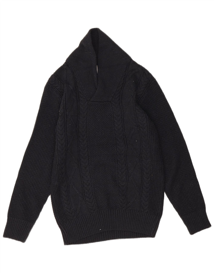 Zara Mens Shawl Neck Jumper Sweater Medium Black Acrylic