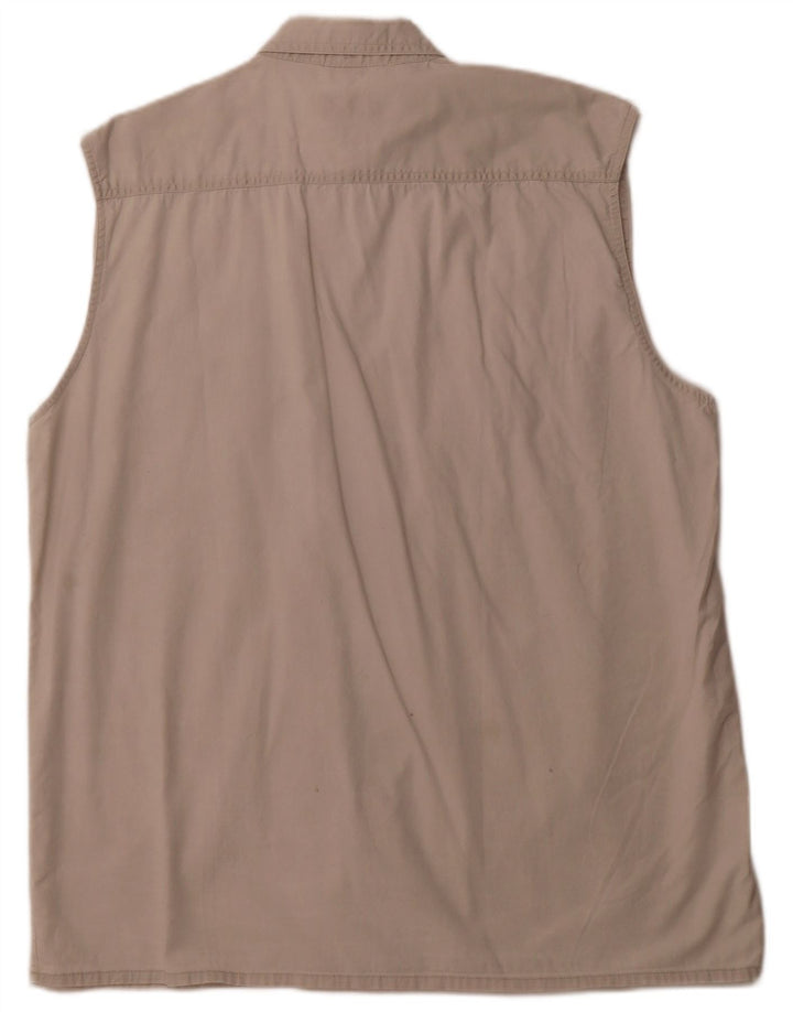 VINTAGE Mens Sleeveless Shirt Large Beige Cotton