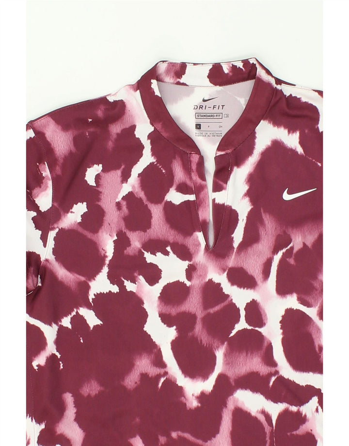 NIKE Womens Dri Fit Standard Fit T-Shirt Top UK 8 Small Maroon Tie Dye | Vintage Nike | Thrift | Second-Hand Nike | Used Clothing | Messina Hembry 