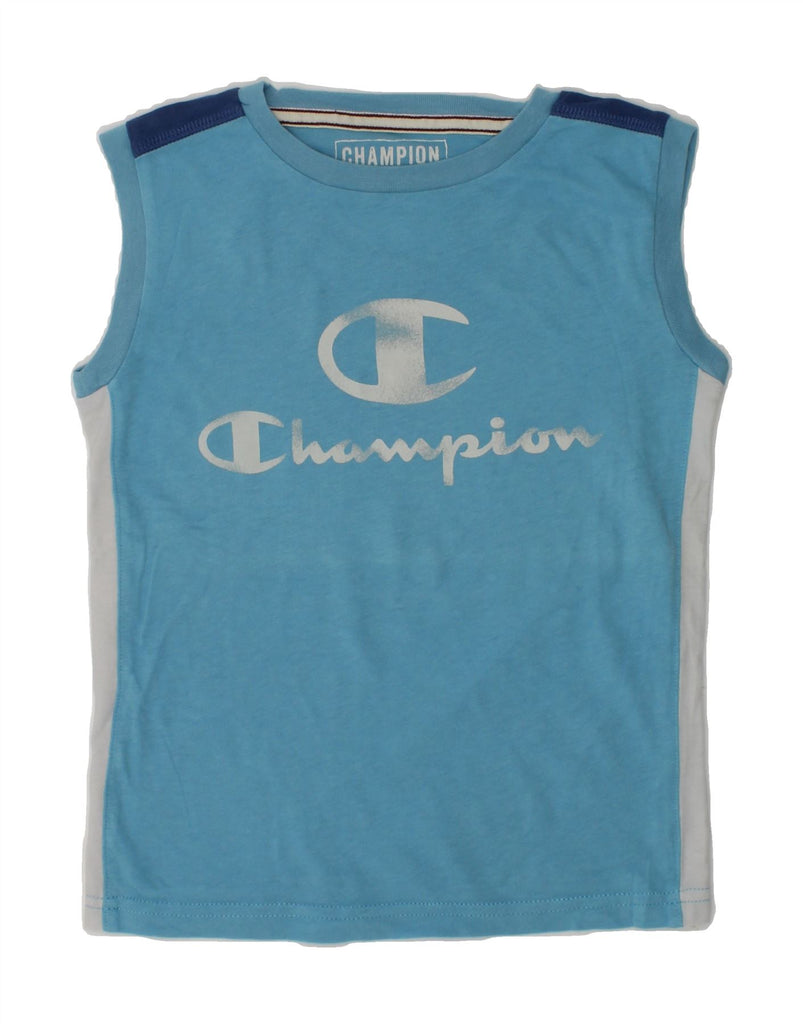 CHAMPION Boys Graphic Vest Top 3-4 Years 2XS Blue Colourblock | Vintage Champion | Thrift | Second-Hand Champion | Used Clothing | Messina Hembry 