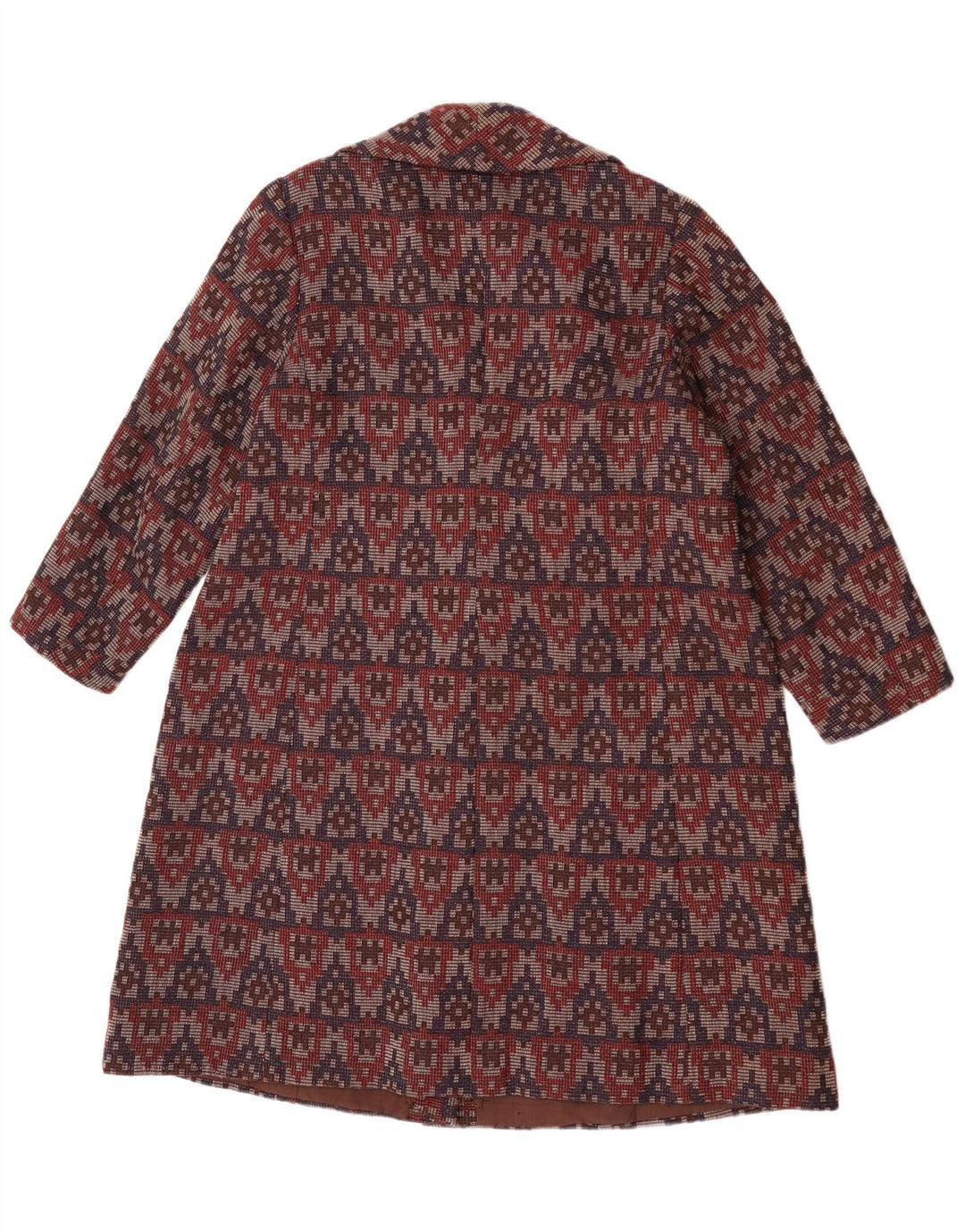 Vintage Womens Overcoat UK 14 Large Burgundy Geometric