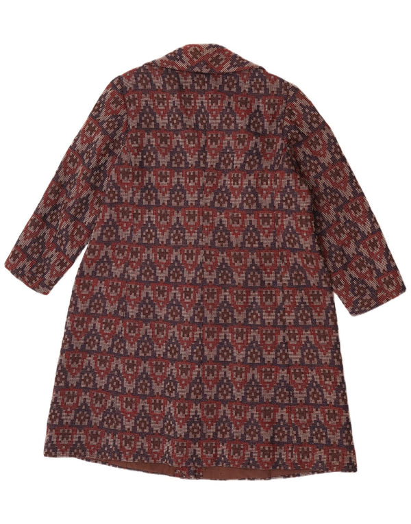 Vintage Womens Overcoat UK 14 Large Burgundy Geometric