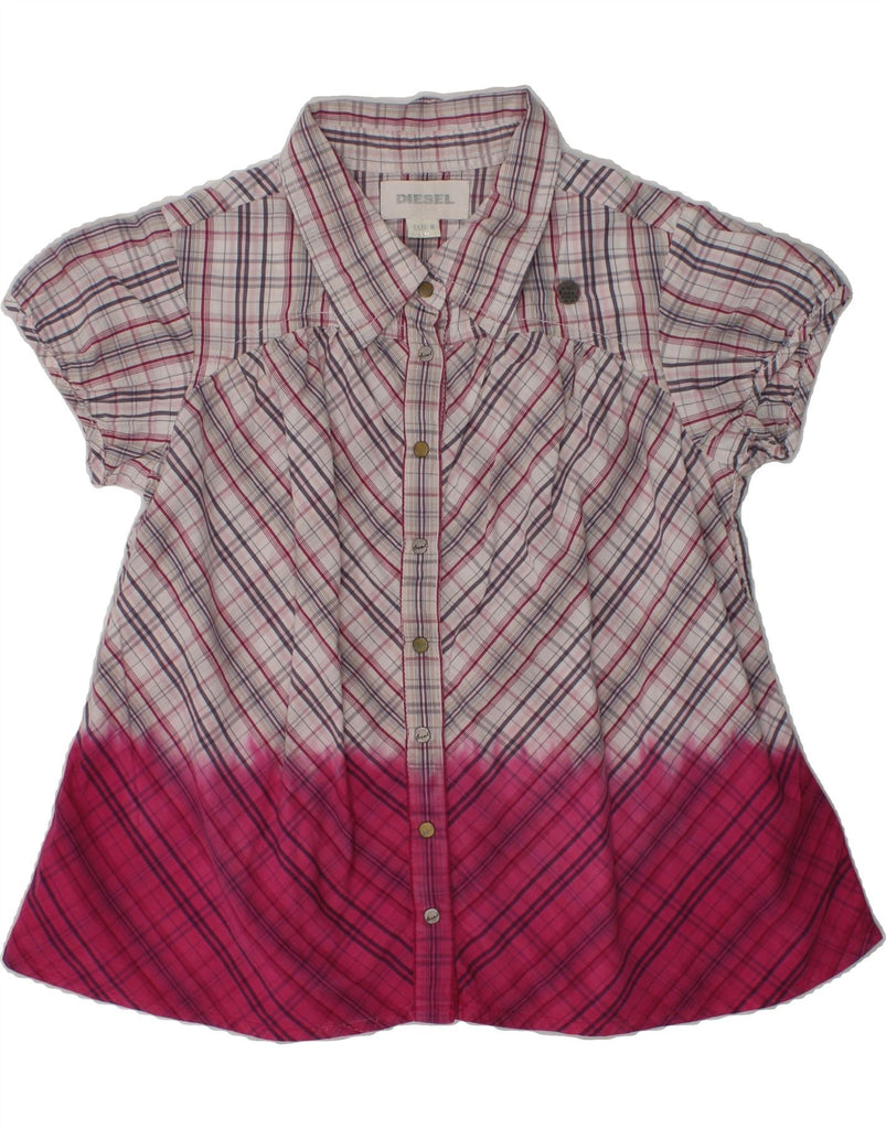 DIESEL Girls Graphic Short Sleeve Shirt 7-8 Years Pink Check Cotton | Vintage Diesel | Thrift | Second-Hand Diesel | Used Clothing | Messina Hembry 