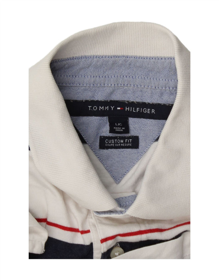 Tommy Hilfiger Mens Custom Fit Polo Shirt Large White Striped