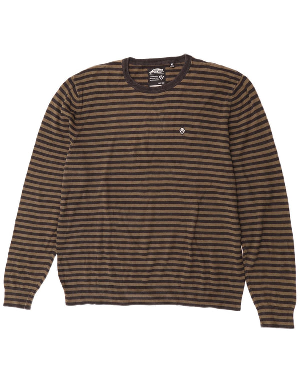Vans Mens Crew Neck Jumper Sweater XL Khaki Striped Cotton