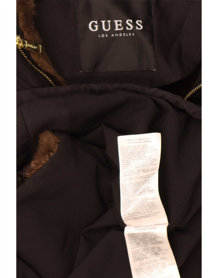 Guess Womens Graphic Hooded Parka Jacket UK 6 XS Black Polyester