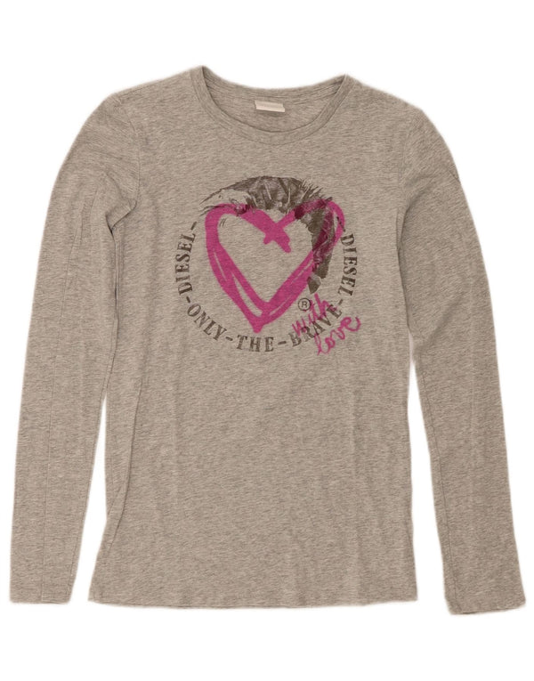 Diesel Girls Graphic Top Long Sleeve 13-14 Years XL Grey