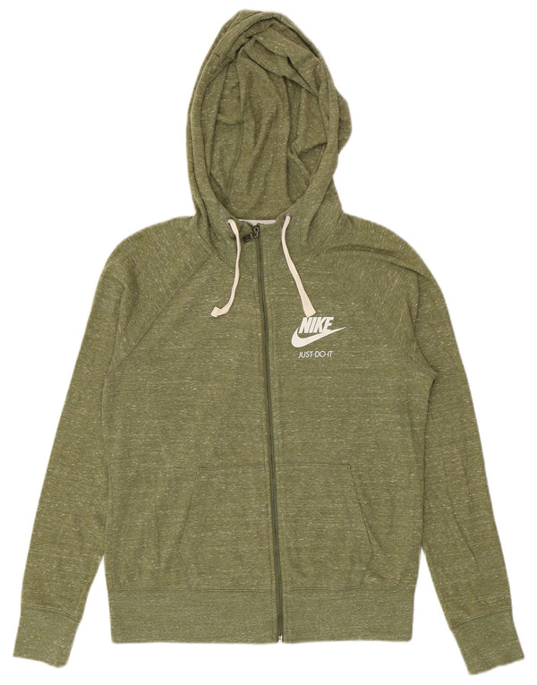 Nike Womens Graphic Zip Hoodie Sweater UK 14 Medium Green Flecked Cotton