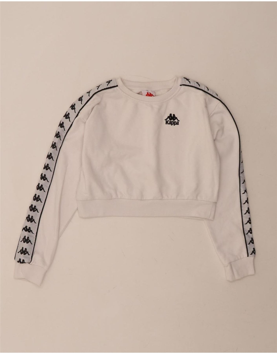 KAPPA Womens Oversized Crop Graphic Sweatshirt Jumper UK 10 Small White Vintage Kappa and Second-Hand Kappa from Messina Hembry 