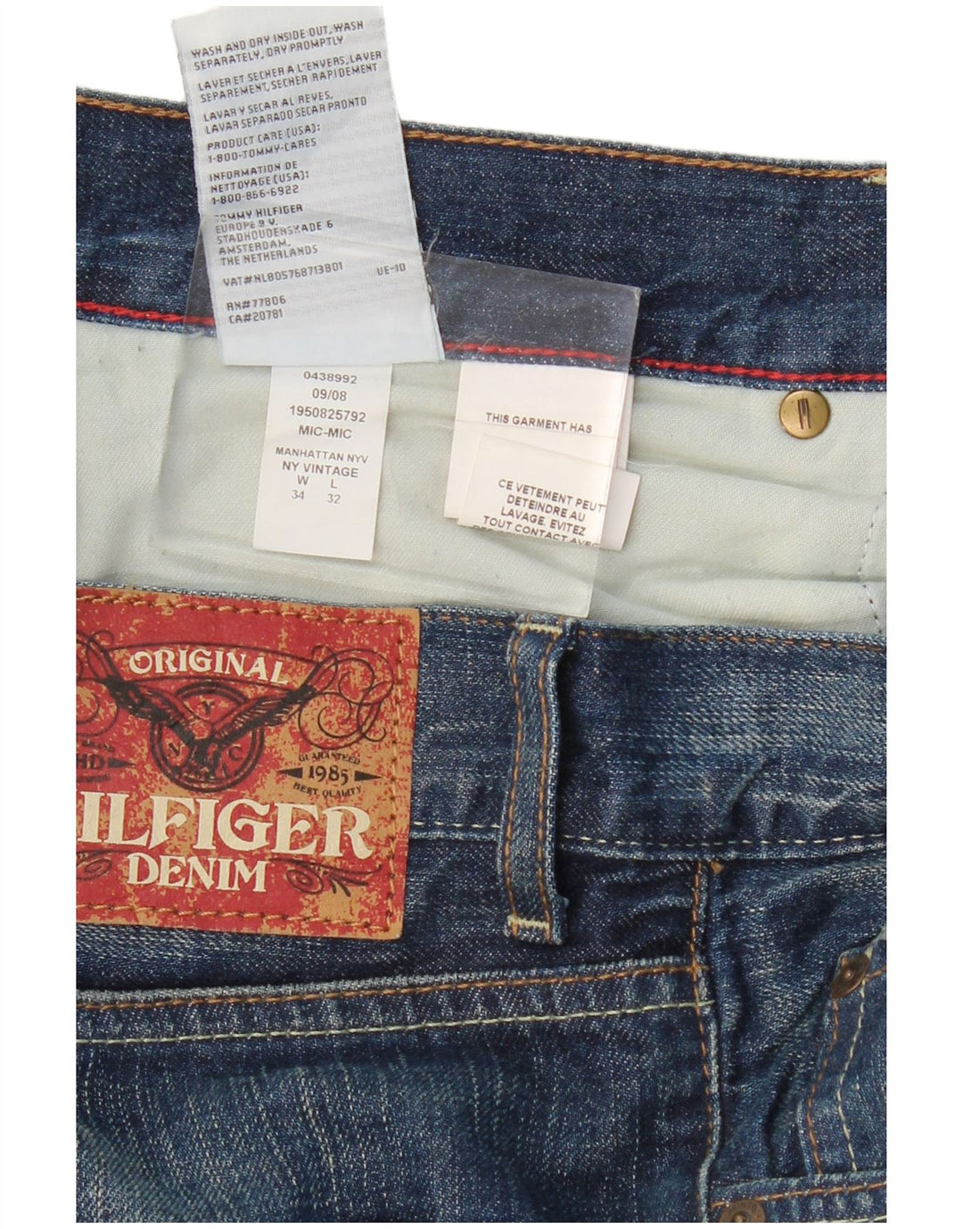 TOMMY HILFIGER Mens Straight Jeans W34 L32 Blue Cotton