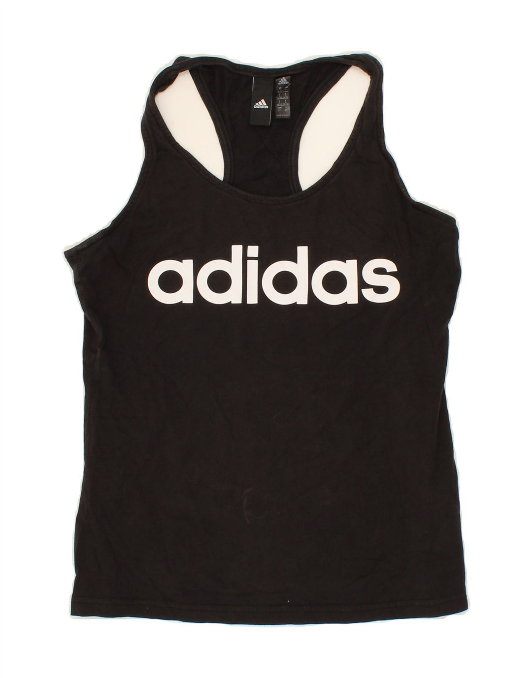 ADIDAS Womens Graphic Vest Top UK 8/10 Small Black Vintage Adidas and Second-Hand Adidas from Messina Hembry 