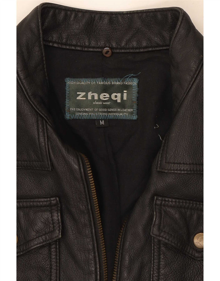 Vintage Womens Biker Leather Jacket UK 12 Medium Black